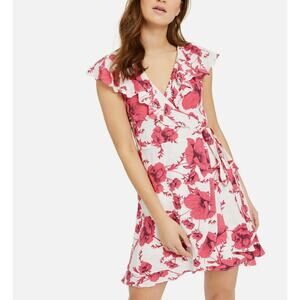 Free People French Quarter Floral Wrap Mini Dress Sz Med Ivory Pink Feminine
